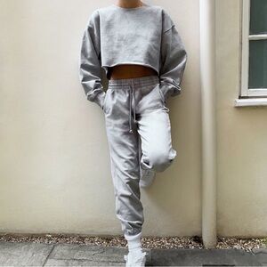 Aritzia TNA Charcoal Grey cozy AF fleece joggers